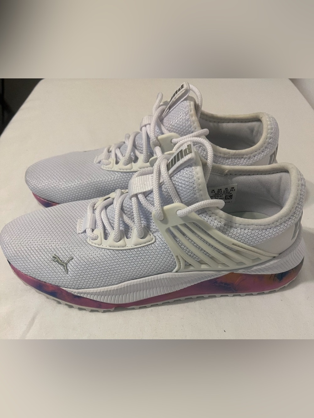 Puma White Mesh Sneakers with Pink Marble Midsole